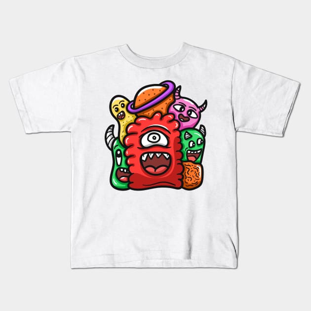 Monster Character Doodle Art Kids T-Shirt by Dzulhan